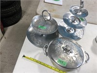 Aluminum Dish & Tiered Stands - Lot of 3