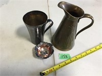 Metal Jug, Cup & Dish Lot