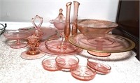 Pink Glass Plates, Candle Stands, Bowls