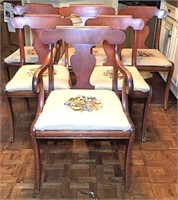 Six Wood Dining Chairs with Needlework