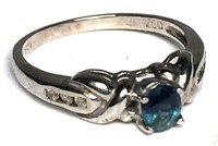 14K White Gold Ring with Blue Stone