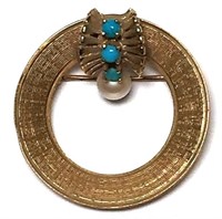 14K Yellow Gold Pin with Pearl and Turquoise
