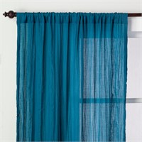 Crushed Sheer Curtain Panel Teal Blue 84" - Opalho