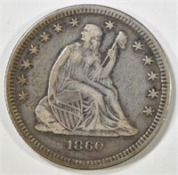 1860-O SEATED LIBERTY QUARTER XF