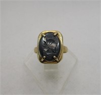 18kt Gold Men's Hematite Cameo Ring, Sz 8.5