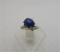 14kt Wh. Gold Star Sapphire w/Diamond Accent Ring