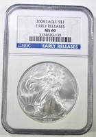 2008 AMERICAN SILVER EAGLE  NGC MS-69