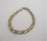 Sterling Tri-Color Braided Herringbone Bracelet