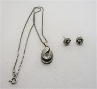 Sterling Silver Modernist Necklace & Earrings