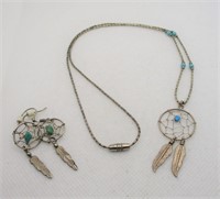 Silver Dream Catcher Necklace & Earrings