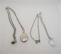 2 Sterling Locket & Crystal Prism Necklaces