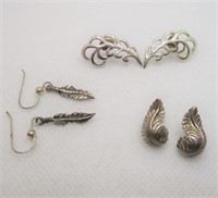 3 Pr Sterling Feather Earrings