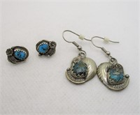 2 Pair Southwest Turquoise Earrings