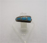 Silver Inlaid Turquoise Ring Sz 8.5