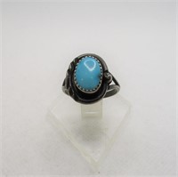 Southwest Silver Turquoise Ring Sz 9.5