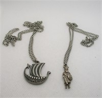 Sweden Pewter Viking & Ship Necklaces