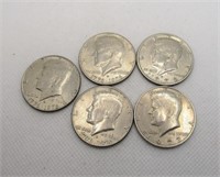 5 Kennedy Half Dollars, Mixed Dates