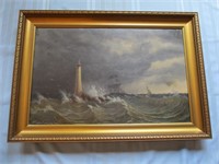 Signed 1877 Swedish Oil On Canvas Ship Painting
