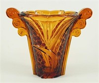 Rare Karl Palda Czech Amber & Ruby Art Deco Vase