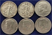 6 US Half Dollar Coins