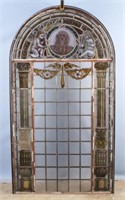 Late 19th C Fired & Stained Glass Memorial Window