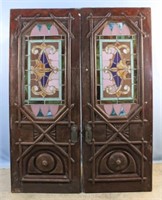 Pair of Victorian Doors w/ Matching Stain Glass
