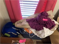 LOT OF MISC LINENS/ BAGS/ LUGGAGE ETC