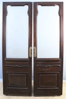 Pair Oak Art Nouveau Doors w/ Etched Glass Panels
