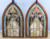 Pair of Gothic Arch Stained Glass Windows