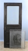 1890s Door w/ Etched Glass Panel of Fountain