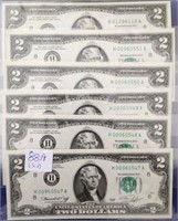 Six 1976 $2 Bills