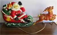 Vintage Plastic Light Up Santa w/Sleigh & Reindeer