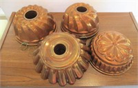 4 Vintage Copper Molds/Cake Pans