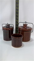 3- small brown ceramic crocks