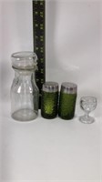 Glass jar W/lid Salt & Pepper Shaker w/ shot glass