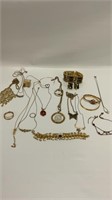Variety of gold finish costume jewelry