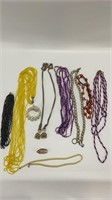 Variety of beaded costume jewelry necklaces