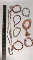 Variety of Erimigh beaded bracelets and 1 necklace