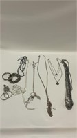 Variety of silver finished costume jewelry