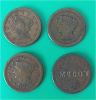 (4) US Large Cents: 1849, (2) 1851 & 1852