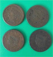 (4) US Large Cents: 1818,1822, 1837 & 1844