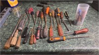 Assorted lot of screw drivers and files
