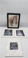 4 Pc. Framed & Unframed Dog Art