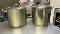 Two Large Stainless Steel Stock Pots, One