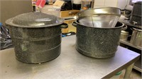 Large Speckled Enamelware Pots, One Stock Pot