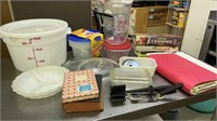 Misc Lot, Glass Lids, Food Containers, Cookbooks,