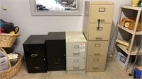 4 Filing Cabinets. Two Small 2- Drawer Black Metal