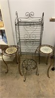 Small Metal Plant Stand/Rack and 3 Metal Round