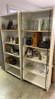 Two White Particle Board Shelves and Contents,