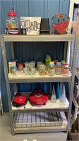 Metal Storage Shelf with Contents, Jar Mugs,